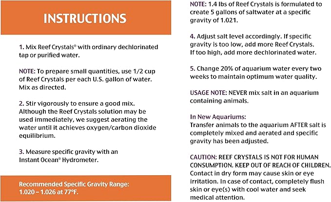 Instant Ocean Reef Crystals Reef Salt For 50 Gallons, Enriched Formulation For aquariums