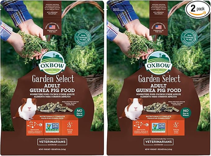 Oxbow Garden Select Guinea Pig Food,Adult,Made Timothy Hay for Guinea Pig,Pet Food Pellets with Vitamin C,Non-GMO,Small Animal Pet Products,Made in USA,High Fiber,8 lb. Bag,(Pack of 2)