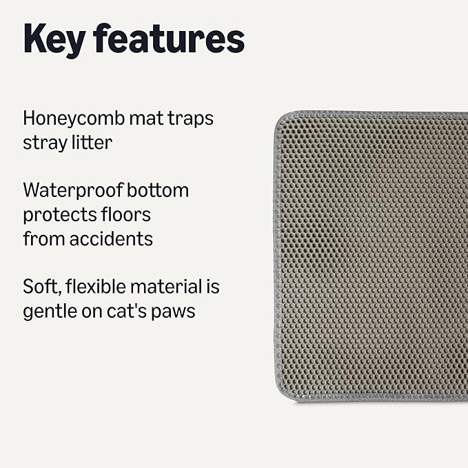 Amazon Basics Double-Layer Cat Litter Mat, Honeycomb Design with Scatter Control, Waterproof & Urine-Proof, Non-Slip Trapper Mat, Soft on Paws, Grey, 30" x 24"