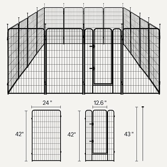 Amazon Basics Dog Playpen, 16 Panels Metal Fence with Door, Foldable for Indoor and Outdoor Use, Suitable for Small to Medium Sized Dogs, 42 Inch Height, Black