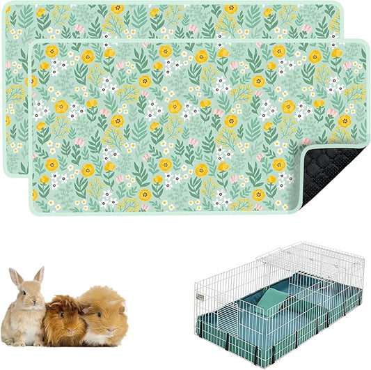 Guinea Pig Bedding, 49x24in 2 Pack Washable Guinea Pig Cage Liners, Waterproof Reusable & Anti Slip, Super Absorbent Guinea Pig Pee Pad for Midwest Cage, Small Animal, Rabbit, Bunny, Green