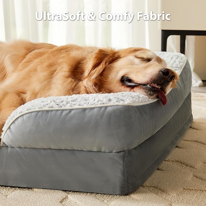 LEXTRO Orthopedic Dog Bed for Medium Dogs, Egg Crate Foam Bed for Medium Dogs, Equipped with Removable Waterproof Pillow Cover and Anti-Slip Bottom, Pet Bed