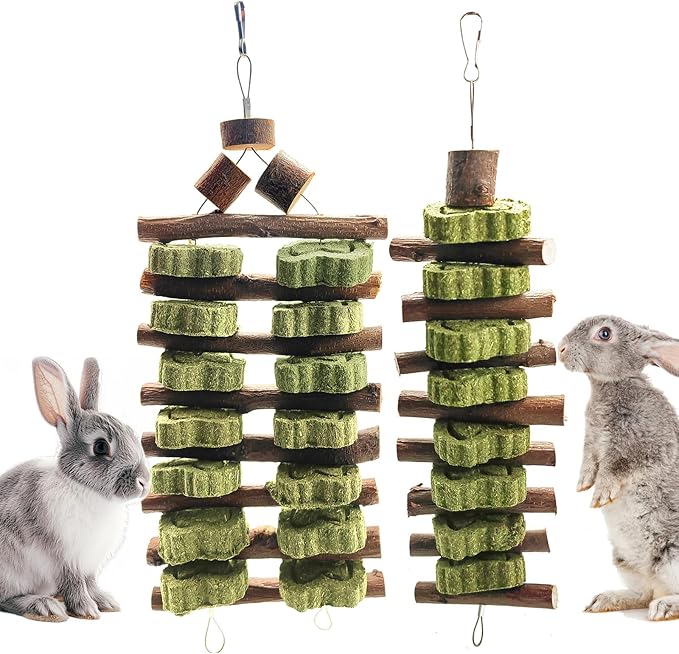 WDEFUN Natural Apple Wood Clover Cake Teeth Grinding Toy String - Rabbit Snack Chewing Toy, Safe and Durable Pet Teeth Grinding Rod, Caring for Dental Health