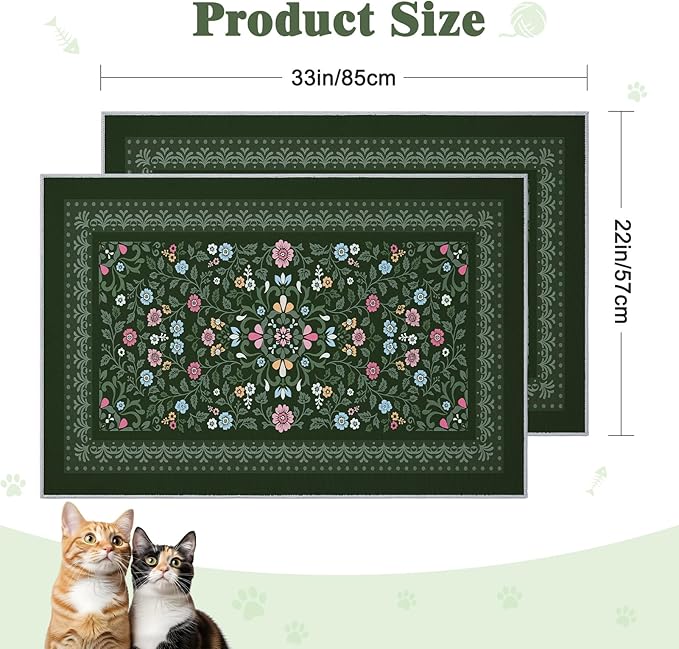 Bienbee Cat Litter Mat, 2PCS 33"x22" Machine Washable Litters Box Mats Non-Slip &Waterproof Cat Litters Trapping Mats Easy to Clean Mat for Litter Box Less Waste Protects Floors Dark Green L