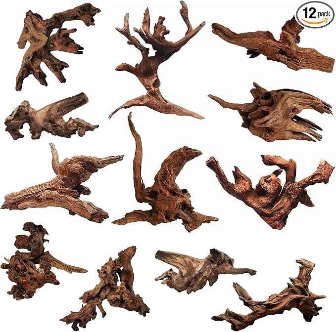 Hamiledyi 12Pcs Small Driftwood for Aquarium 4.1"-7.2" Driftwood Branches Aquarium Wood Decoration Natural Fish Tank Habitat Decor Wood for Lizard Assorted Size