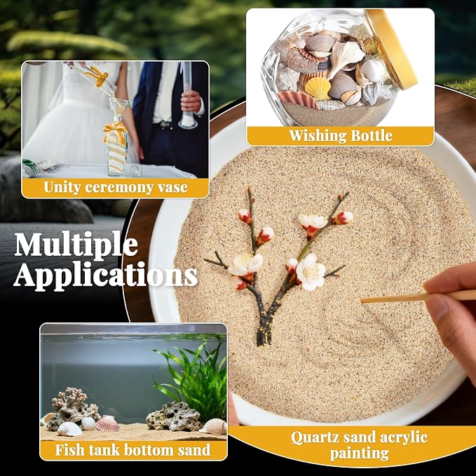 RAINFLOW 30oz Fine Yellow Sand - Colored Quartz Sand for Crafts & Decor | Decorative Sand for Aquarium Tank, Wedding Unity Ceremony, Zen Garden, Vase Filler & Incense Burner & Substrate