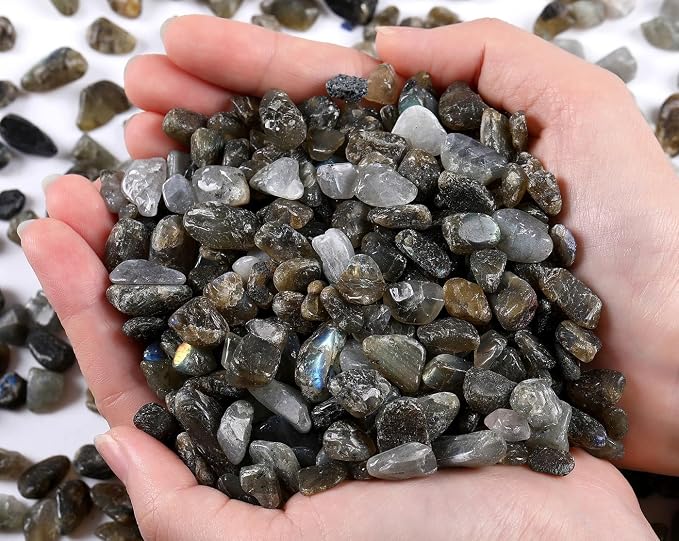 QINJIEJIE 0.9Lbs Labradorite Crystal Chips Vase Filler Crushed Rocks Aquarium Polished Gravel Decorative Plants Succulent Small Stones Terrarium Irregular Shaped Pebbles Fish Tank Bulk Sand