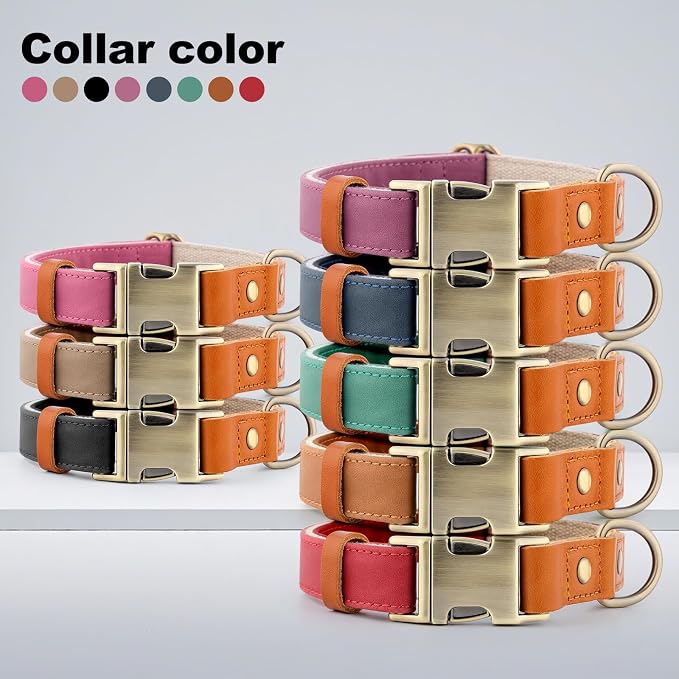 Plutus Pet Genuine Leather & Hemp Dog Collar – Adjustable Heavy Duty Pet Collar with Quick Release Metal Buckle, Soft & Stylish for Puppy and Small, Medium, Large Dogs (Green, M)