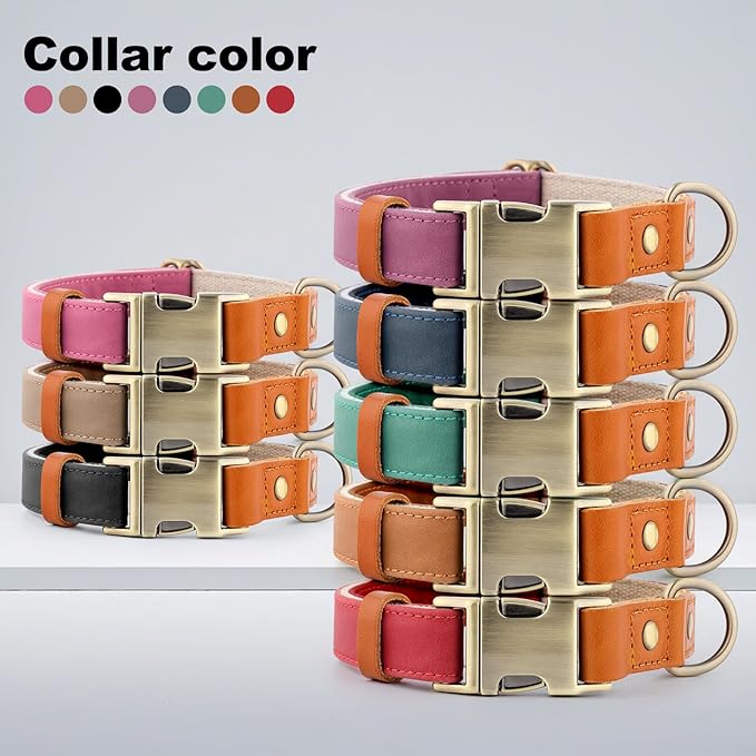 Plutus Pet Genuine Leather & Hemp Dog Collar – Adjustable Heavy Duty Pet Collar with Quick Release Metal Buckle, Soft & Stylish for Puppy and Small, Medium, Large Dogs (Black, S)