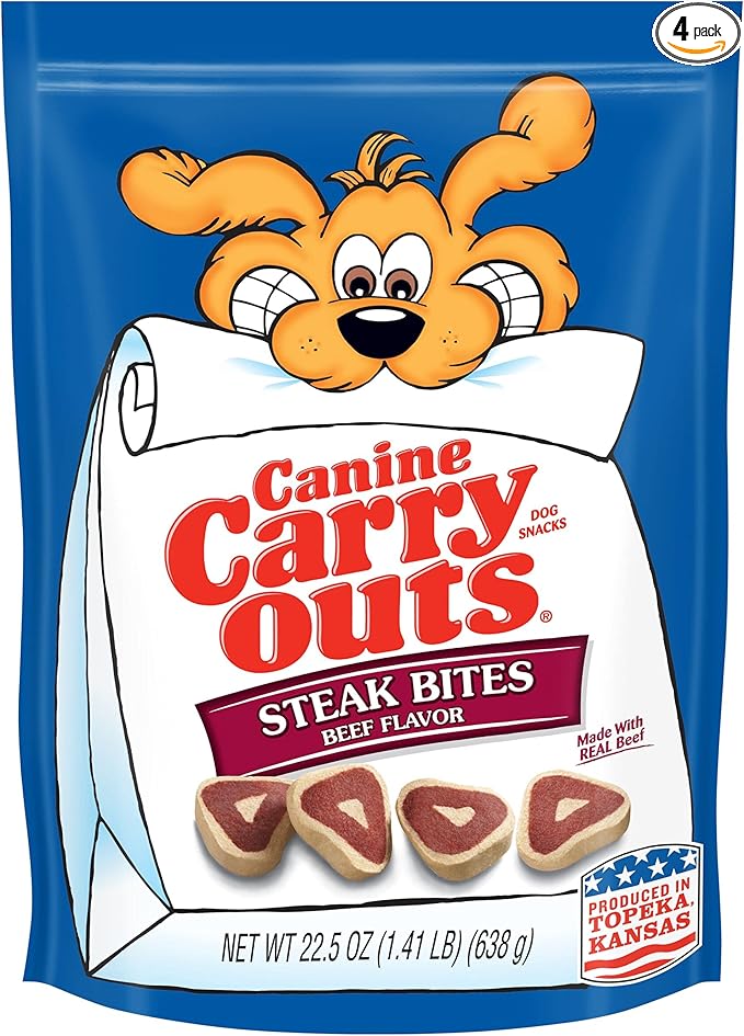 Canine Carry Outs Dog Treats, Steak Bites, 22.5 Ounce (Pack of 4), Made with Real Beef