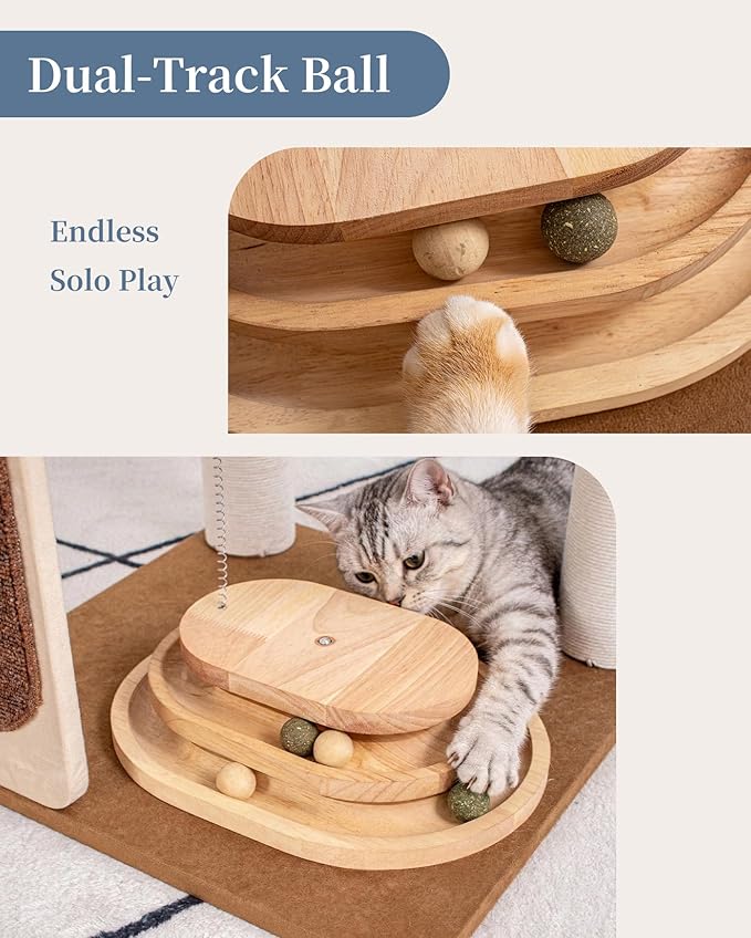 Modern Cat Tree for Large Cats, Modern Cat Tree Tower with Wide Shelves Cotton Scratching Posts, Super Sturdy Base, Cozy Perches, and Interactive Toys for Indoor Kittens 31-Inch