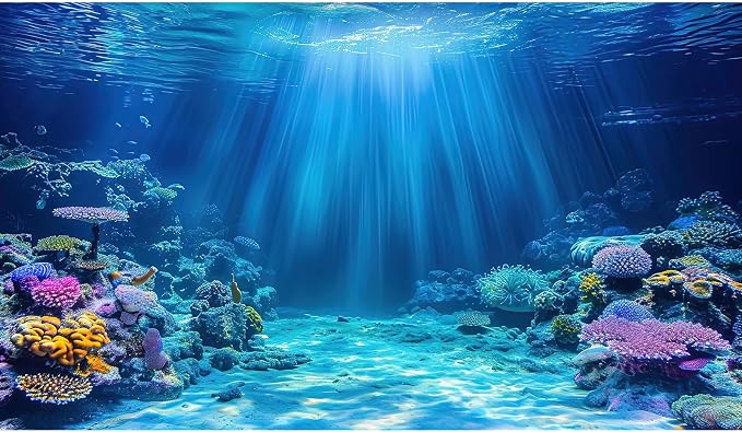 Underwater Scene Aquarium Background Under The Sea Coral Reefs Fish Tank Background Ocean Seabed Scene Sand Rocky Outcrops Terrarium Backgrounds Sunray Tropical Marine Life Tank Backgrounds 24x16in