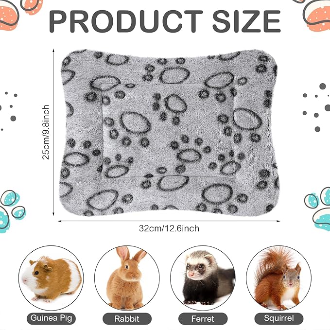 Haull 4 Pcs Waterproof Guinea Pig Bedding Guinea Pig Bed Plush Cage Liners Soft Rabbit Dog Crate Pad Cat Mat Reversible Cozy Animal Pee Pad Hamster Bunny Mat Accessory(Gray Paw,13 x 10 Inch)