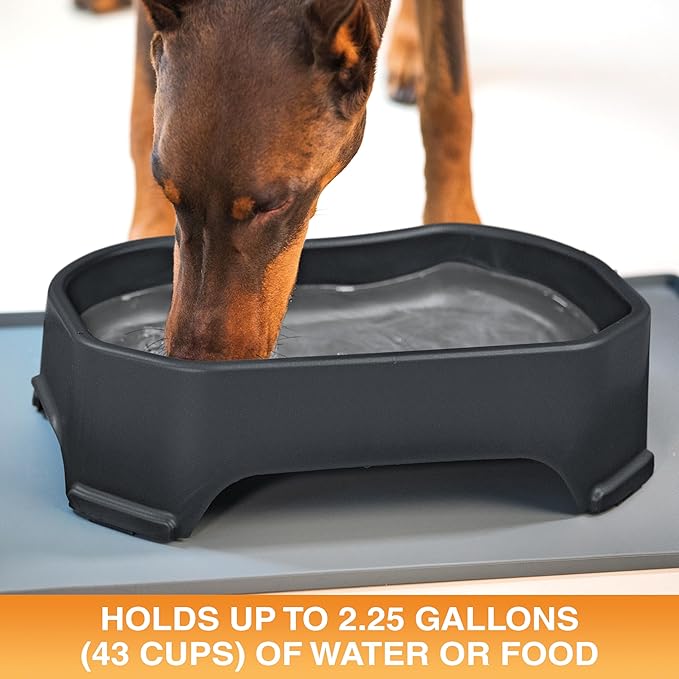 Neater Pet Brands Extra Large Water Bowl for Dogs, Outdoor Dog Water Bowl (2.25 Gallon XL Capacity), Big Trough Style Food Dish for Indoors or Outside, No Spill Large Dog Bowls, Midnight Black