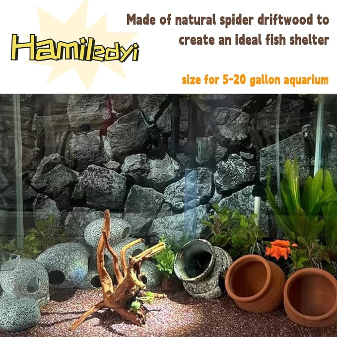 Hamiledyi 5PCS Driftwood for Aquarium 7-9in Natural Reptile Spider Wood Assorted Branches Aquarium Decoration Fish Tank Ornament Decor