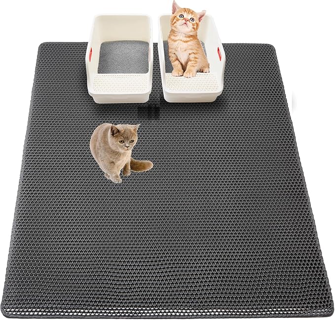 Large Kitty Litter Mat,XL 47x28 inch Cat Litter Mat Litter Trapping Mat,Double Layer Litter Box, Non-Slip Waterproof (Gray)