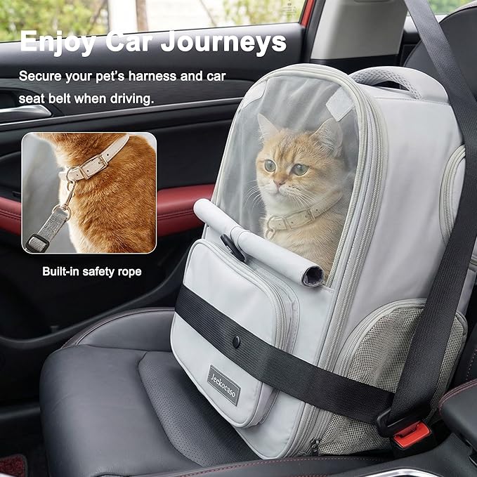 Cat Backpack Carrier Expandable, Breathable Mesh & Lockable Zippers & Shaded Curtains & Multi-Entry, Pet Backpack for Kitty Puppy Small Dogs Up to 18lbs for Travel, Hiking, Car, Vet(Light Grey)