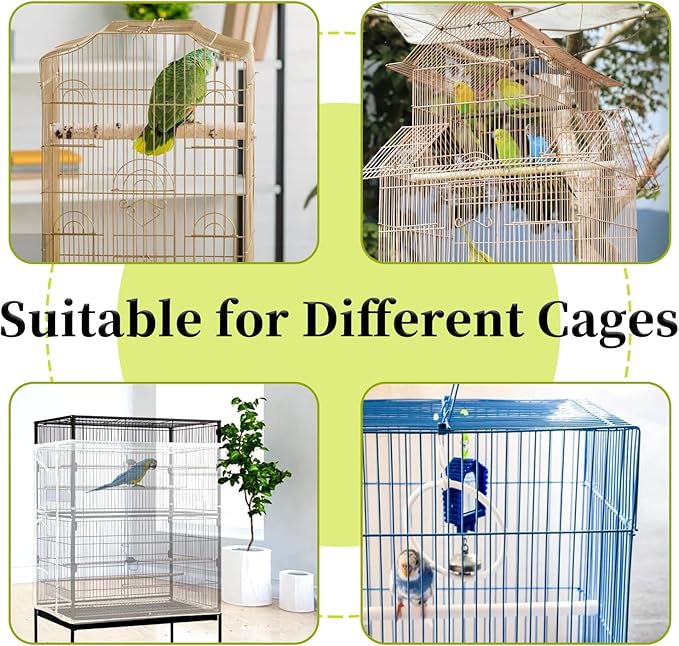 Daoeny 2PCS Bird Cage Seed Catcher, Large Bird Cage Cover, Adjustable Soft Airy Nylon Mesh, Birdcage Cover Skirt Seed Guard for Parrot Parakeet Macaw Round Square Cages (White & White)