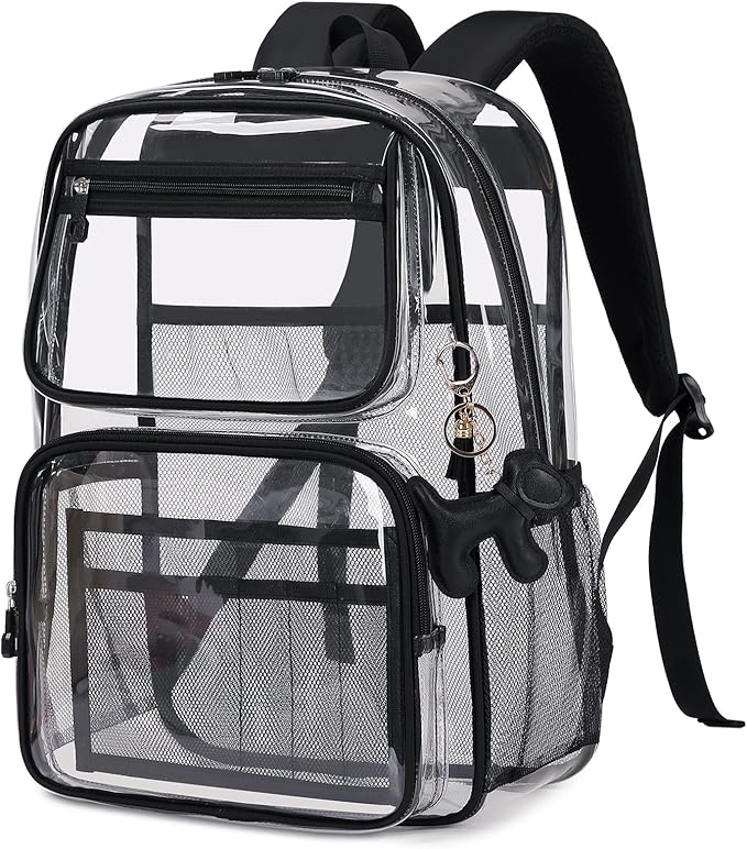 MOONBABY Clear Backpack for School Girls, Heavy Duty TPU Transparent Backpack Stadium Events Approved, Clear Bookbag