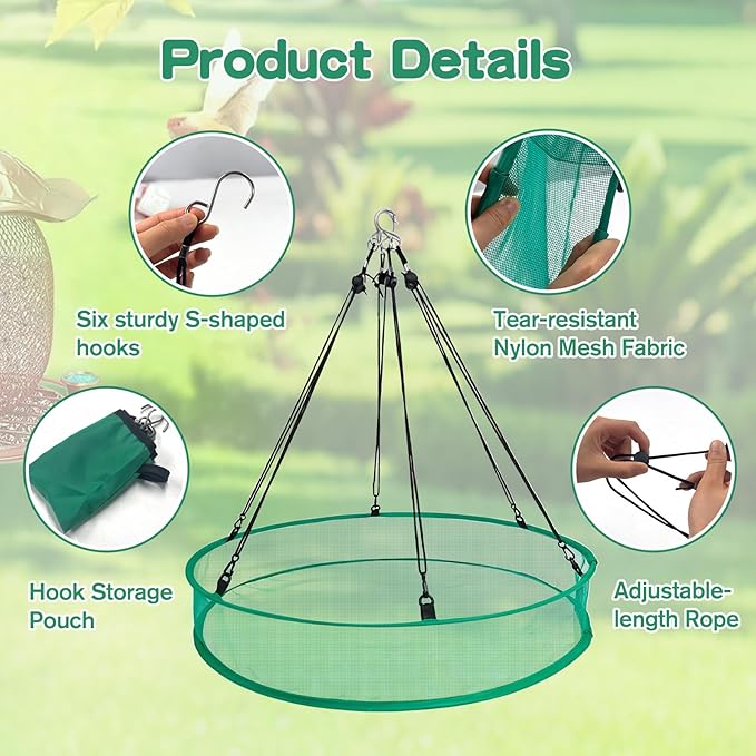 3PCS Bird Seed Catcher Tray 24 Inch Bird Seed Catcher Hanging Hoop Platform for Bird Feeders Includes S-Hooks, Adjustable Ropes & Portable Storage Pouch