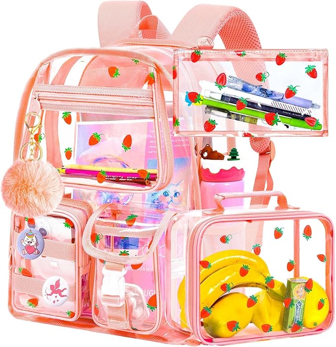 CCJPX 3Pcs Clear Backpack for Girls, School Transparent Bookbag, Heavy Duty See Through Backpacks for Teens Elementary