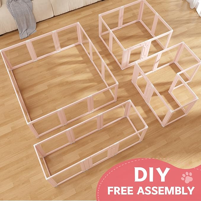 DIY Clear Acrylic Dog Playpen Indoor, Transparent Easy Cleansing Puppy Fence with Suction Cup, Easy-Assemble Indoor Whelping Crate for Small Puppies (23.6" H, 12PCS), Pink