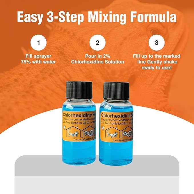 Chlorhexidine Solution 2% Spray Kit, Reptile Disinfectant Cleaning Solution, 32 oz Sprayer with Refills, Chlorhexidine Spray for Reptile Habitats