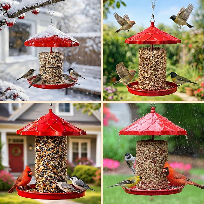 Cylinder Bird Feeder Holder - Feeders for Outdoors Hanging - Holds Bird Seed Cylinders with Hole, Logs, & Birdseed Cakes up to 6" Diameter - Cylinder Sold Separately