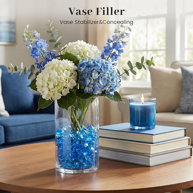 DOMESTAR Royal Blue Fake Ice Rocks,150 PCS Acrylic Crystal for Vase Fillers | Fake Diamonds for Table Centerpieces Birthday Party Decor, Fish Tanks Decor Table Scatter DIY Craft Supplies