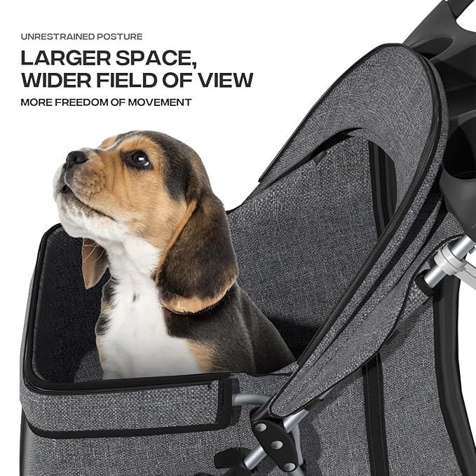 Pet Stroller for Small Dogs 10 lbs, Dog Stroller for Medium Dogs 30 lbs, Cat Strollers for 2 Cats, 3 Wheels Foldable Jogger Puppy Stroller with Storage Basket and Cup Holder, Grey