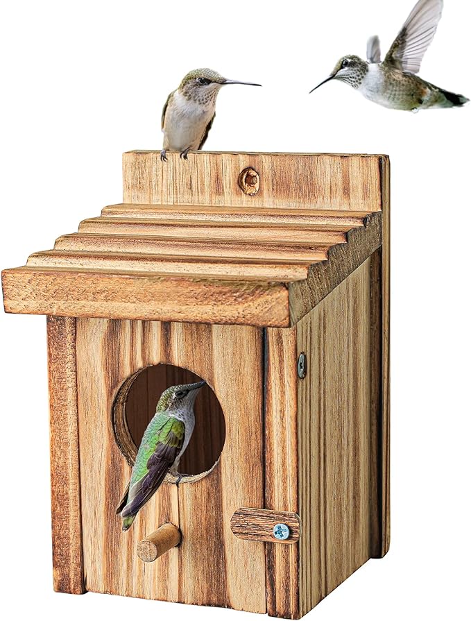 Humming Bird Houses for Outdoor Hanging Small Bird Nesting Box - Wood Nest for Wren, Chickadee, Robin, Hummingbird, Parakeet - Perch House for Outdoors Birdhouse Birds - Made of Pine Wood