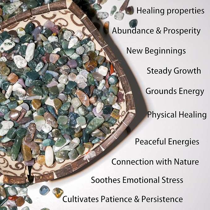 Moss Agate Chips Bulk 1lb, 1200+ Pieces, 5-8mm Natural Gemstones