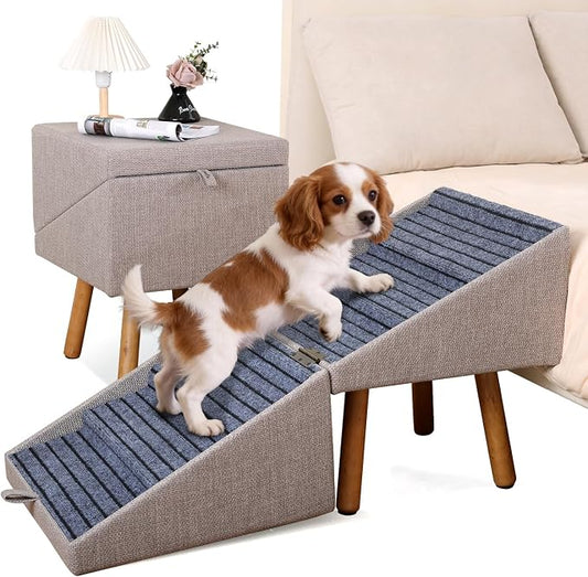 Dog Stairs for Small Dogs, 2-in-1 Pet Steps & Ottoman | Foldable Dog ramp for Couch, Non-Slip Wooden Pet ramp for Puppy Senior Injured Dogs (Light Brown, XXL(21.06H))
