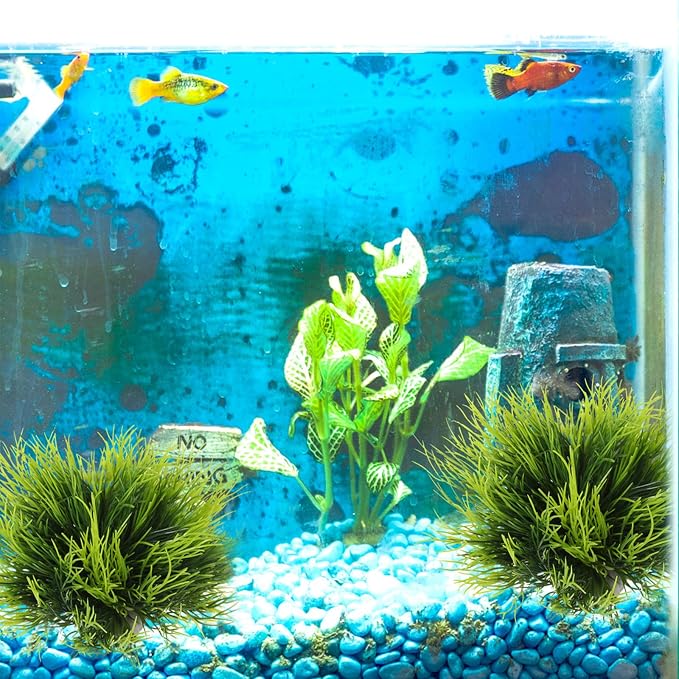 3 Pack Aquarium Plants Plastic Realistic Fish Tank Plants with Weighted Base Small Aquarium Grass Fish Tank Decorations (Green)