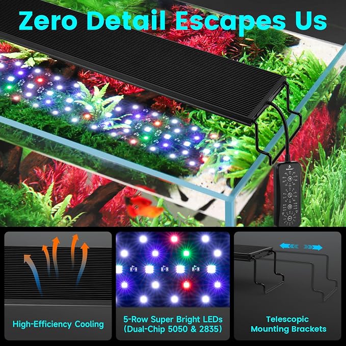 fishkeeper LED Aquarium Light, 24/7 Mode Fish Tank Light with One Touch | Full Spectrum Aquarium Light for Plant, IP68 Waterproof, Adjustable 10 Brightness 10 Colors 6 Timer, for 18-24 Inch Tank