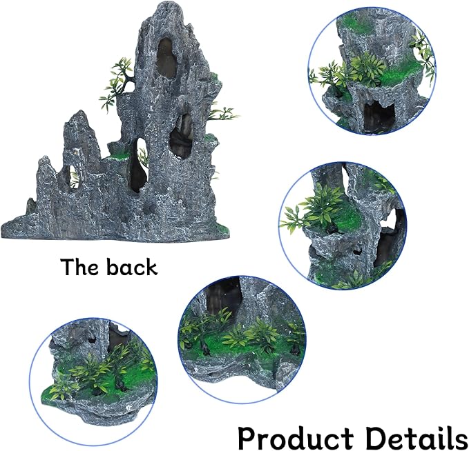 Saim Extra Large Aquarium Decorations, Resin Castle and Artificial Rock with Plants (Ancient Temple with Mountain) Fish Hideout Cave for Amano Shrimp Cichlid to Play, Hide and Rest Hardscape