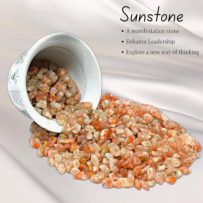 Amazing Gemstone Sunstone Crystal Chips Aquarium Gravel - Sunstone Chips Bulk Fish Tank Gravel, Small Tumbled Stones and Tiny Crystals for Decoration (Natural AAA Grade Gemstones)