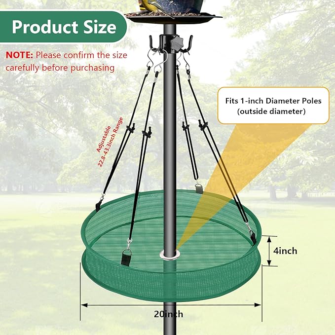 Lettry 20'' Bird Seed Catcher Tray for Pole Mounted Bird Feeder, Birdseed Hoop with Holes Fits 1'' Pole for Birds Feeders Outdoors, Backyard, Garden (1)