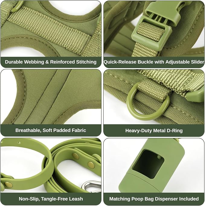 4-in-1 No Pull Dog Harness Set with Collar, Leash, Poop Bag, Adjustable, M