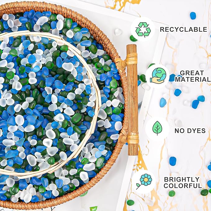 QEQEKAKA Sea Glass Stones for Crafts 1LB White Green Blue Gemstones Bulk | Small Glass Stones for Beaching Wedding DIY Decor Aquarium Turtle Tank Vase Filler (405g/14.28oz)