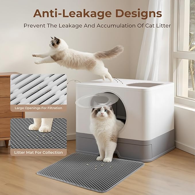 XXXL Stainless Steel Litter Box with Lid, Front Entry Top Exit, Extra Large Metal Cat Litter Box with Drawer, Maine Coon Cats, with Litter Scoop & Litter Mat, Anti-Odor, Anti-Leakage & Non-Stick