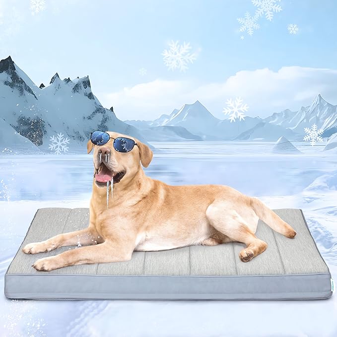 Cooling Dog Bed for X Large Dogs - Orthopedic Pet Beds with Memory Foam, QMAX>0.5, Waterproof Removable Washable Cover for Hot Weather, Gery, 41" L x 27" W x 3" H