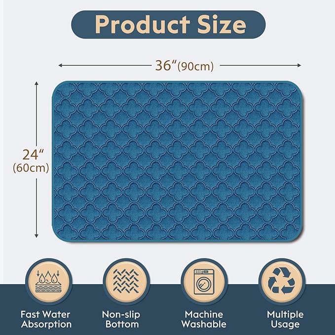 FunFurry Washable Pee Pads for Dogs - 2 Pack Reusable Pee Pads，Waterproof Puppy Pads，Pet Training Pads，Super Absorbent with Dog Paw Shape Non-Slip Backing (Blue, 24" X 36" - 2 Pack)