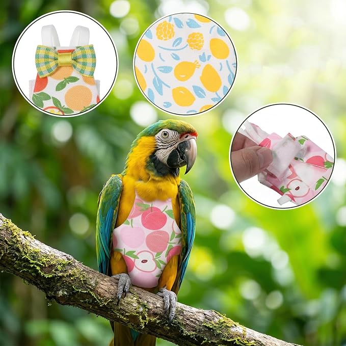 4pcs Bird Diaper Reusable Flight Suit Parrot Nappy with Waterproof Inner Adjustable Straps Pet Bird Diaper Birds Clothes for Parakeet Cockatiel Mini Macaw Budgie Canary