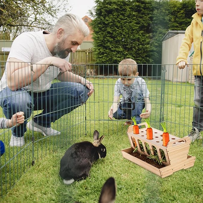 Rabbit Hay Feeder, Large Capacity Wooden Hay Feeder for Rabbits Guinea Pigs Chinchillas, Pet-self Feeding Hay Manager Alfalfa Timothy Dispenser Grass Holder Carrot Feeders for Bunny