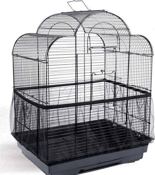 Hakeeta Bird Cage Skirt, Mesh Bird Seed Catcher, Airy Net Cover, Soft Nylon Ventilated Skirt Traps Seed Guard for Parrots with Adjustable Drawstring (Large Size-XL, Black)