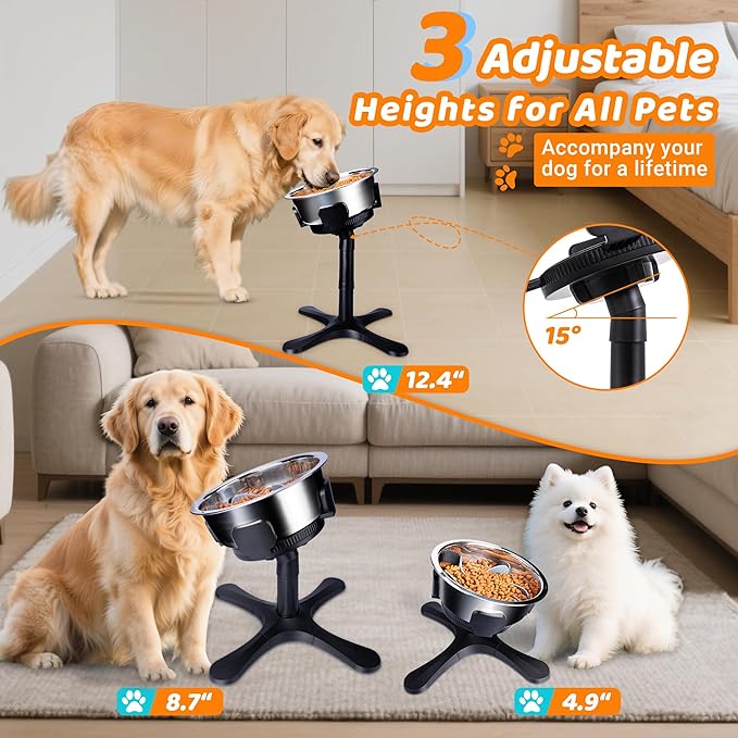 Elevated Adjustable Dog Bowl Feeding Stand, 3 Heights and Tiled Ajudst, Compatible with Moost Feeding Bowls, Great for Medium Large Dogs(Dog Food Bowl Stand 1 Pack)
