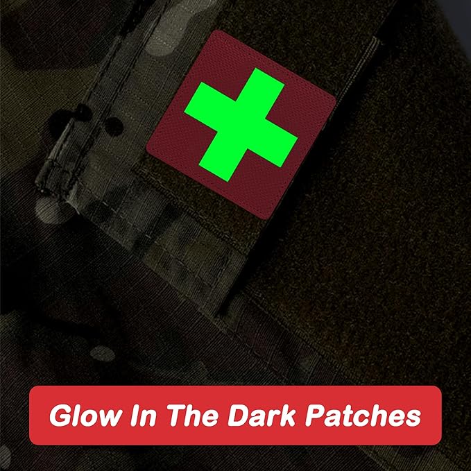 2-Pack Glow in The Dark Patches Luminous Medic Patch First Aid Patch for Backpack, Bags, Hats (2.36"x2.36")
