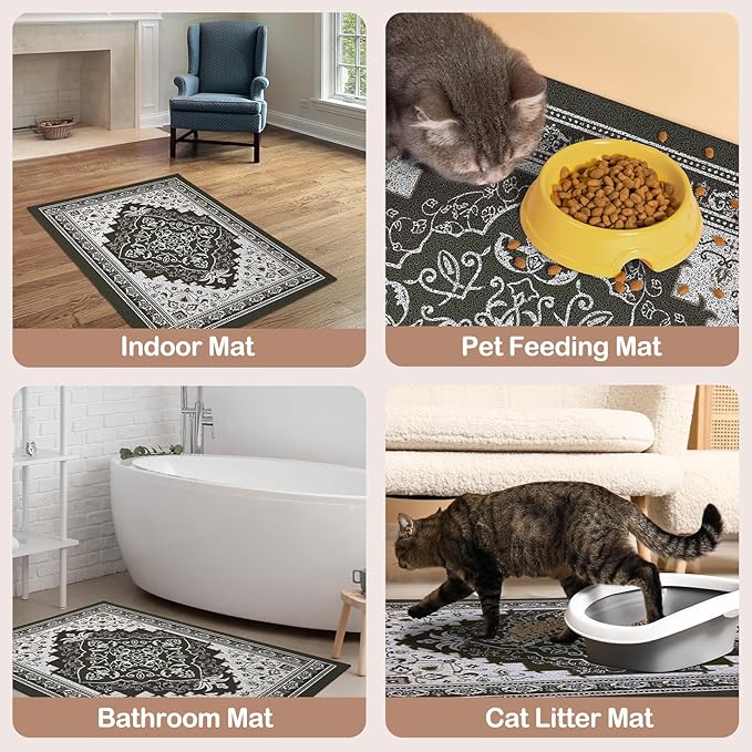 Glittme Cat Litter Mat with Non-Slip Bottom Litter Box Mat 40"X30" Litter Trapping Mat Easy to Clean Washable Cat Food Mat for Kitty,XL