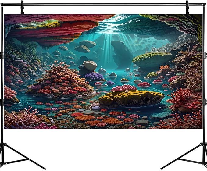 Under The Sea Aquarium Background Underwater Scene Tropical Corals Fish Tank Background Deep Ocean Sea Colourful Reefs Cave Sunray Aquarium Tank Backgrounds Ocean Seabed Life Backgrounds 72x18in